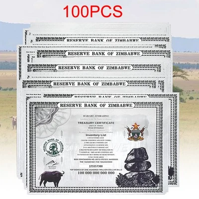 100pcs Zimbabwe One Hundred Trillion Banknotes UV Silver Plastic Certificates - Image 1 of 4
