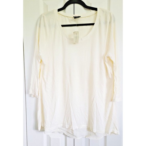 OFF WHITE Abito camicia Ann Taylor L Hi Lo panna bianco sporco taglia large spacco posteriore nuovo con etichette