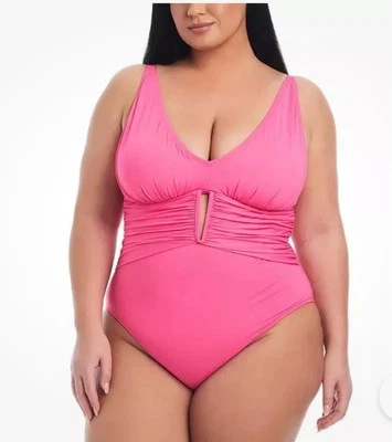 NWT Bleu by Rod Beattie 22W Hot Pink 1 Piece swimsuit Cut Out MSRP $98 - Image 1 of 4