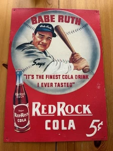 Babe Ruth Red Rock Cola Baseball Retro Metal Tin Sign (11.5 x 16in) - Picture 1 of 3