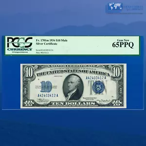 Fr.1701 1934 $10 Ten Dollars Silver Certificate, PCGS GEM 65 PPQ #03412 - Picture 1 of 3