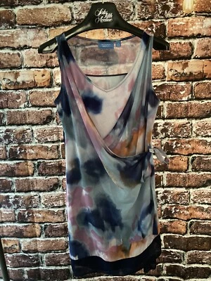 Vestido Simply Vera Vera Wang Mujer Imitación Envoltura Rosa Azul Abstracto Sin Mangas Pequeño Foto 1 de 4