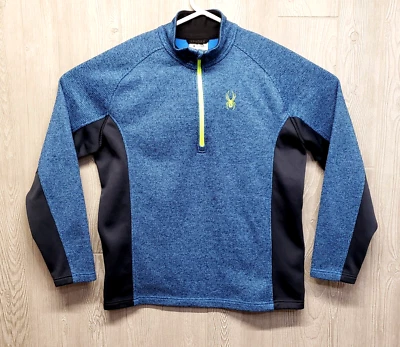 Spyder Pullover Para Hombres XL Cuarto Cremallera Cuello Simulado Azul Negro Melange Sudadera Foto 1 de 4
