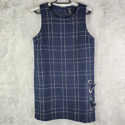 女式 Forever 21 蓝色和金色内衬迷你连衣裙无袖圆领 S 码 — 第 1/4 张图片