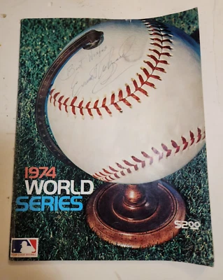 1974 WORLD SERIES Program SIGNED by EMMETT ASHFORD & VINCENT PRICE - A's Dodgers - Image 1 of 4