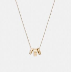 Coach Signature Enamel Necklace In Gold/Chalk With Dust Bag