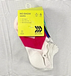 6 Pack All In Motion No Show Socks Girls Kids Shoe Size M 9 - 2 1/2 Multicolor - Picture 1 of 11