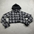 Lurking Class Hoodie Womens Large Plaid Hooded Flannel Cropped Spider Shacket