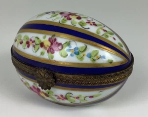 CAJA DE BARATIJAS DE HUEVO CON BISAGRAS DE COLECCIÓN LIMOGES FRANCIA pintura decoración principal flores - Imagen 1 de 9