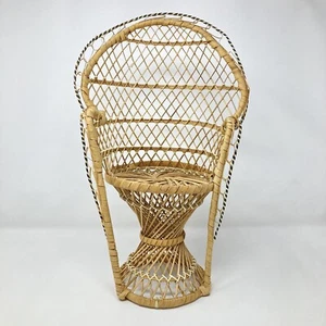 Mini Peacock Wicker Fan Back Rattan Chair 16” Doll Plant Stand Boho Hippie Decor - Picture 1 of 8