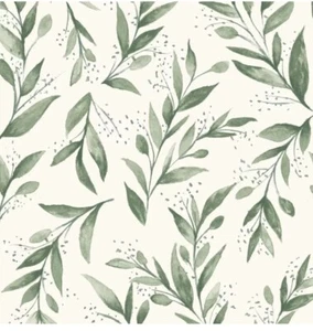 Wallpaper Large Green Olive Branch on White, 56 sq ft / bolt - Picture 1 of 7