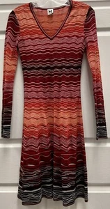 MISSONI Gradient Wavy Striped Red/Orange/Blk/Wht Sheath Dress Size 38 or 2 - Picture 1 of 5