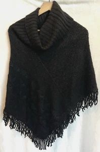Kenar Sweater Cowl Neck Poncho Cape Chawl Womens Small Wool Fringe Classic Prep - Picture 1 of 15
