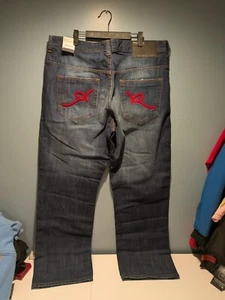 RocaWear Jeans Mens Blue Denim Classic Fit Dark Wash Embroidered Wide Leg 40x33 - Picture 1 of 11