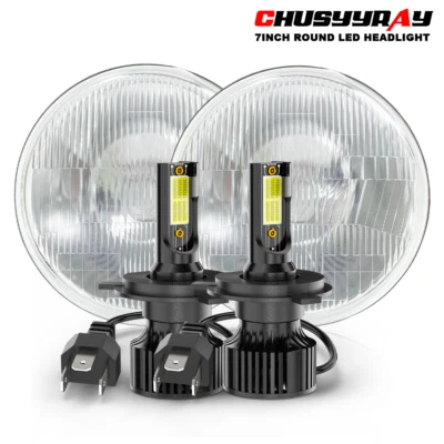 Pair 7" inch Round Led Headlights Hi/Low Beam for Jeep CJ3 1960-1964 1965 1966 - Image 1 of 4