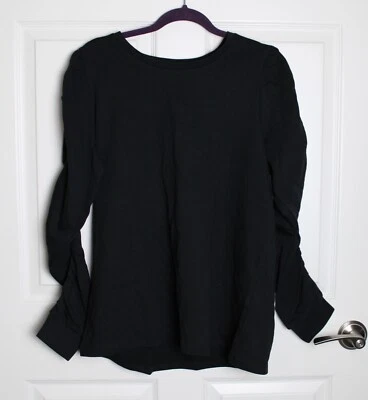 Blusa Vero Moda Yola preta algodão orgânico terry francês manga longa franzida nova com etiquetas 1X - Imagem 1 de 3