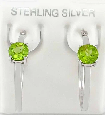 GENUINE 2.06 Cts PERIDOT HOOP EARRINGS SOLID .925 STERLING SILVER - New With Tag - Image 1 of 4