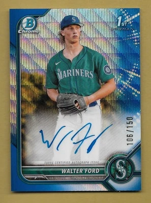 WALTER FORD 2022 TOPPS BOWMAN CHROME 1ST BLUE WAVE SP ROOKIE RC AUTO # /150 MLB - Image 1 of 2