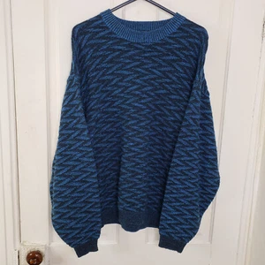 Vintage 80s Geometric Sweater Mens Size Medium Black Blue Retro Street Closed - Picture 1 of 5