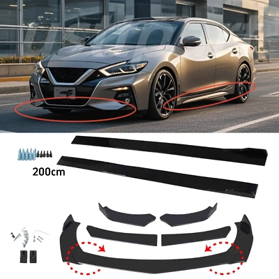 For Nissan  Maxima 09-15 Front Bumper Lip Spoiler Side Skirt Splitter Kit Gloss - Image 1 of 4