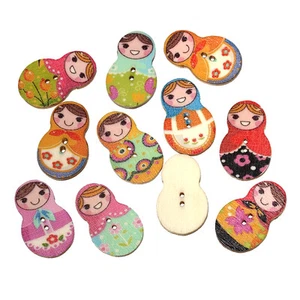 Pack of 10 Wood Buttons. Russian Doll Design 30 x 19mm Sewing Art   - Picture 1 of 3