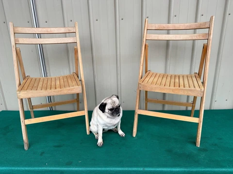 Vintage Wood Folding Chairs Slatted Seat Rustic Mid Century Modern Set of 2 Cover