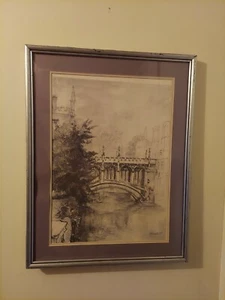 W J MASKELL PRINT, FRAMED, SIGNED, DATED 1969 - BRIDGE LANDSCAPE SCENE - Picture 1 of 10
