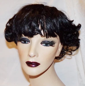Black Curly Wig Womens Synthetic  Hair Bangs New Lace Cap Adjustable - Picture 1 of 9