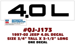Jeep QJ-J173 - 1997 1998 1999 2000 2001 2002 JEEP - CALCOMANÍA 4,0 L - LICENCIADO - Imagen 1 de 1