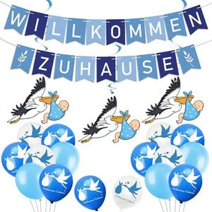 Willkommen Zuhause Welcome Home Baby Storch Geburt für Draussen Herzlich Party - Bild 1 von 12