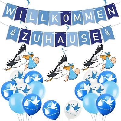 Willkommen Zuhause Welcome Home Baby Storch Geburt für Draussen Herzlich Party - Bild 1 von 4