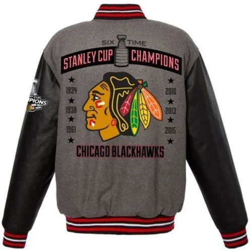 Chaqueta reversible de lana Chicago Blackhawks 6 veces Stanley Cup Champions diseño JHD Foto 1 de 4