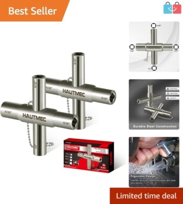 Durable Alloy Steel 4-Way Water Key Set - 2 Pack for Valves and Spigots - Image 1 of 4