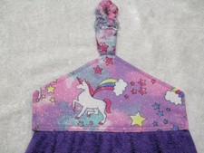 Jazberryz Glitter Unicorns on Purple Kids Loop Top Hanging Hand Towel  Handmade