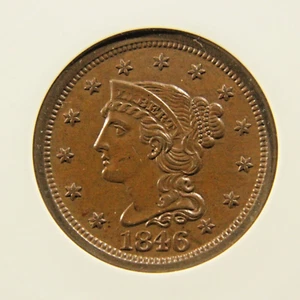 1846 Braided Hair Large Cent, AU-55, N-11, Medium Date - Picture 1 of 4