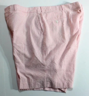 Berle Seersucker Shorts Striped Pink White Preppy Flat Front Men's 40 x 8.5 USA - Image 1 of 4