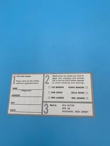 CUT OUT MAILED WITH RECORDS RCA PHOTO OFFER 1960'S FILLOUT TO BUY SINGER PHOTOS - Picture 1 of 6