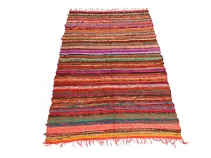 Indian Handmade Chindi Rug, Area Rag Run, Bohemian Floor Carpet Rug - Picture 1 of 9