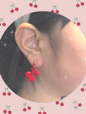 Ohne Loch Ohrringe,Clip on earring,Handmade,Anti-allergy,Cherry Motif - Bild 1 von 3