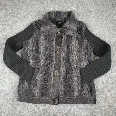 Chaqueta NEGRA Saks Fifth Ave Mediana Imitación Piel Tejida Mangas Traseras Glam Mobwife Boho Foto 1 de 4