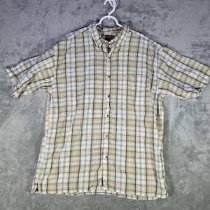 Big Dogs Shirt Mens 2X 2XL Vintage Cotton Short Sleeve Button Down Yellow White - Picture 1 of 7