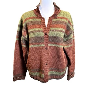 Mac & Jac Women’s Wool Striped Cardigan Maroon Green Large Vintage Hipster - Picture 1 of 7
