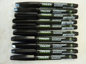 10x TRACER Permanent Marker Pen Black Fine 1-2mm Bullet Point Marking Quick Dry - Picture 1 of 5