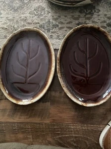 Vtg Set of 2 McCoy Tree of Life 13" Brown Drip Glaze Serving Platter Tray 7017 - Picture 1 of 4