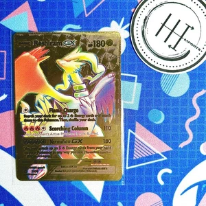 Tarjeta Pokémon Reshiram VMax Gold Foil Holo Texturizada Fan Art Nintendo - Imagen 1 de 2