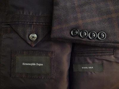 Blazer Zegna 58R/48R Marrón Cuadros Excelente Estado Chaqueta Abrigo Deportivo Seda Foto 1 de 4