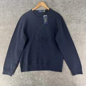 Polo Ralph Lauren Big Pony Chenille Double Knit Sweatshirt Navy Men’s Medium NWT - Picture 1 of 5