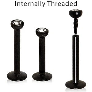 Labret mit Innengewinde schwarz PVD beschichtet mit Presssitz Zirkonia ***** - Bild 1 von 1