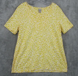 Chicos Shirt Medium Yellow Polka Dot Print Short Sleeve Pullover Top Tee V Neck - Picture 1 of 7