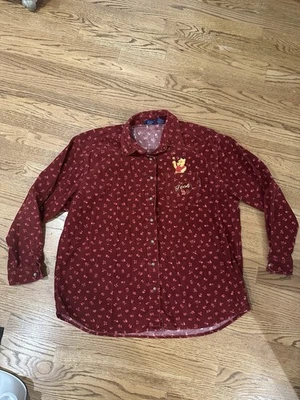 Camisa Disney Winnie the Pooh Vintage Años 90 Borgoña Pana Abotonada Para Mujer XL Foto 1 de 4